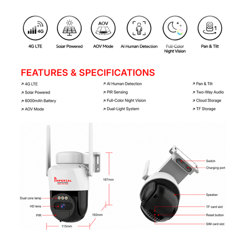 Imperial 4G LTE Security Camera Battery Powered Night Vision